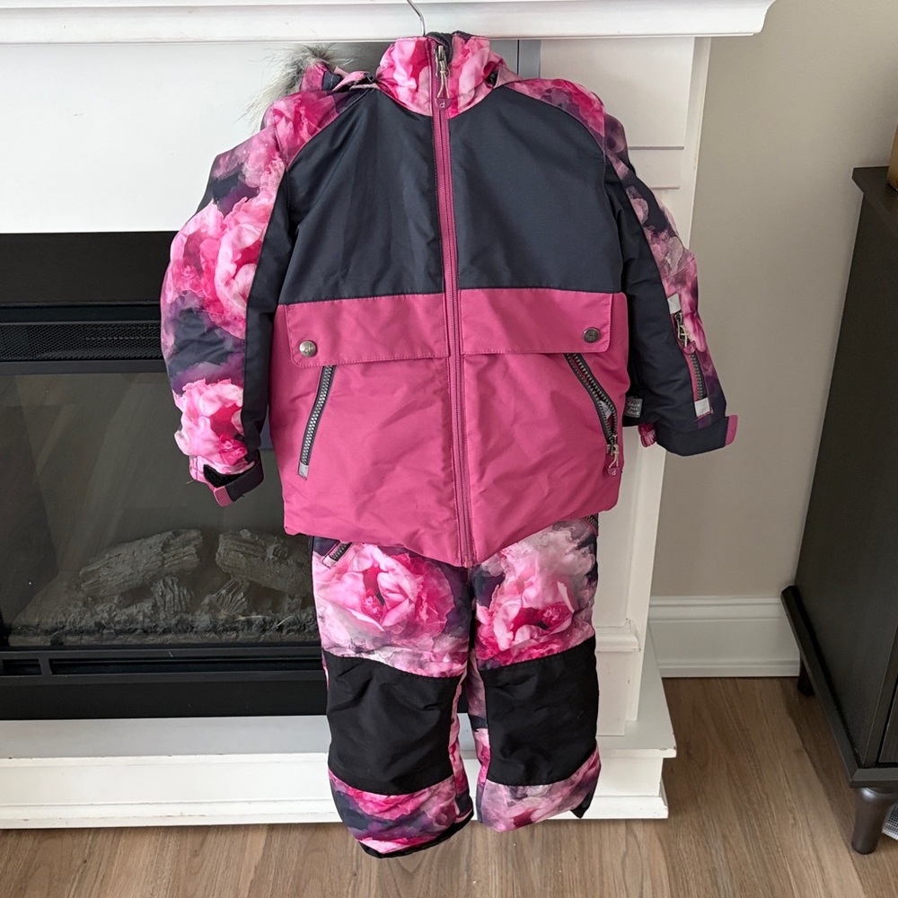 Deux par Deux Pink and Black Floral Snowsuit